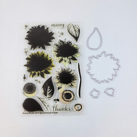 Sunflower Fields Stamps And Dies Sunny Studio Flowers Crafts Card Making Scrapbo - Picture 2 of 6